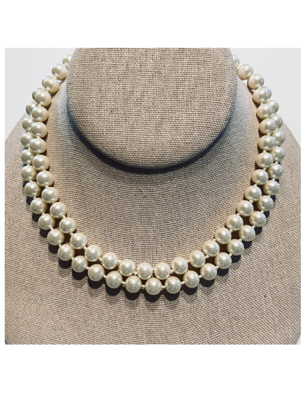 Necklace, Two Strand Simulated Pearl Creamy White Gold-tone Vintage